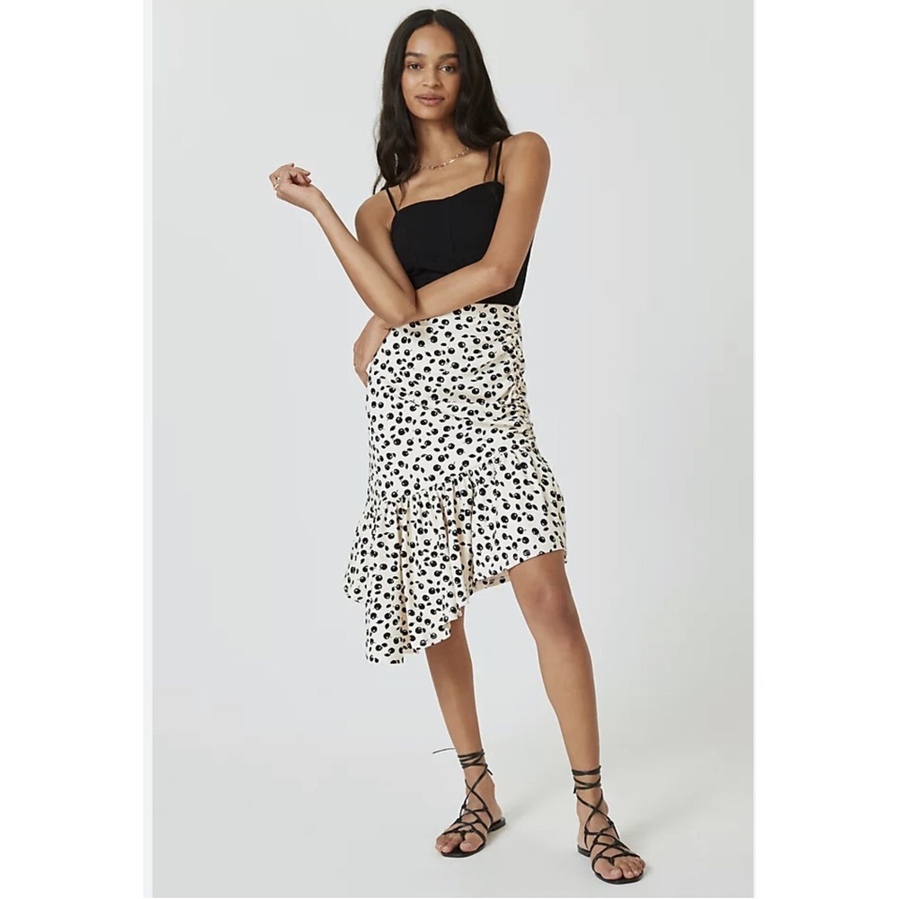 Anthropologie Maeve Midi Ruffle Skirt XSP Cherry Rockabilly Statement Novelty